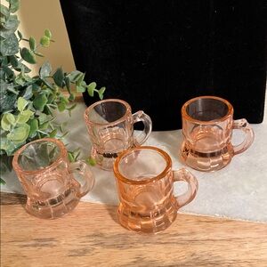 Vintage Peach Pink Glass Mini Mug Shot Glasses (set of 4)